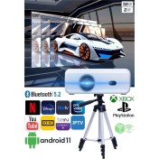 Resim Taşınabilir 1080P Projeksiyon Cihazı, Bluetooth, Wi-Fi, Android 11, Tripod, Beyaz 