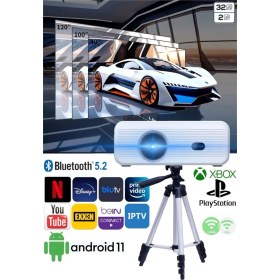 Resim Taşınabilir 1080P Projeksiyon Cihazı, Bluetooth, Wi-Fi, Android 11, Tripod, Beyaz 