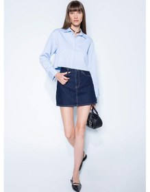 Resim Defacto Crop Basic Düz Düğmeli Dokuma Uzun Kollu Gömlek D4617AX24AUBE177 Mavi 