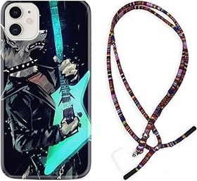Resim kilifland Iphone 12 Mini Uyumlu ile Uyumlu Kılıf Rasta Ipli Boyun Askılı Desenli Silikon Dog Guitar 1789 