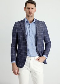 Resim Mavi Regular Fit Ekose Ceket 