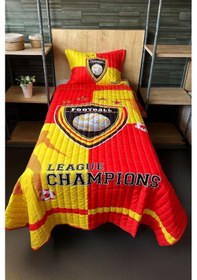 Resim Football Tek Kişilik Kapitoneli Yatak Örtüsü Sarı Kırmızı 180x240 Cm Kırmızı - Sarı 