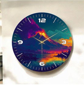 Resim Yanardağ Renkli Baskı Desenli Sayılı Hediyelik Ahşap Sessiz Duvar Saati 50cm ÇOk Renkli 