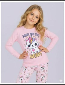 Resim Kız Çocuk Uzun Kollu %100 Pamuklu Pijama Takımı Unicat Pembe 