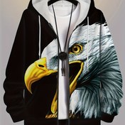 Resim Eagle Pattern Print Erkek Kapüşonlu Ceket Casual Uzun Kollu Hoodies Fermuarlı Spor Salonu Kapüşonlu Ceket Bahar Sonbahar için 