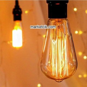 Resim Rustik 40 Watt St64 Armut Ampul, Dimerli E27 Duylu 