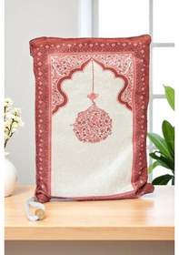 Resim Taşınabilir Keseli Mihrap Desenli İpek Dokulu Kadife Seccade Kırmızı Kırmızı 