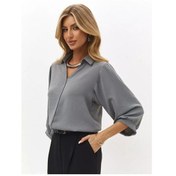 Resim Dispace Büyük Beden Şık Ofis Ve Özel Günler İçin Kadın Bluz 189144044 Gri 