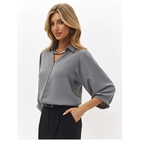 Resim Dispace Büyük Beden Şık Ofis Ve Özel Günler İçin Kadın Bluz 189144044 Gri 