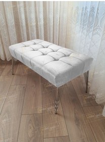 Resim Modern Dilim Puf Ayakucu Puf Gümüş Metal Ayak 100 45 Beyaz 