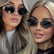 Resim 2 adet Oval Çerçeve + Dikdörtgen Çerçeve Metal Kenar Moda Gözlükleri Erkekler ve Kadınlar için Çok Yönlü 