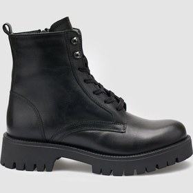 Resim %100 Hakiki Deri Siyah Kadın Postal Siyah 