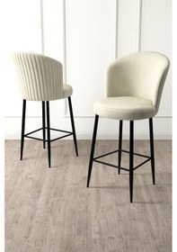 Resim Canisa Fora Serisi Ada Mutfak Sandalyesi Babyface Kumaş Krem Bar Sandalyesi Siyah Metal Ayak Sandalye Krem Ayaklar Siyah 