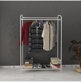 Resim Armin Çiftli Beyaz Konfeksiyon Askısı Butik Konsept Elbise Askılığı 