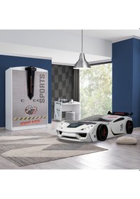 Resim Setaymobilya Sports Çocuk Odası - Vento Arabalı Yatak, Dolap, Masa - Beyaz 