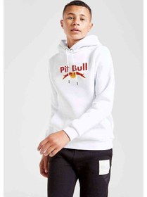 Resim Red Pitbull Baskılı Unisex Çocuk Kapüşonlu Beyaz Sweatshirt Beyaz 