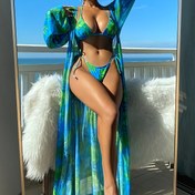 Resim Yeni Avrupa ve Amerikan Tarzı Uzun Kollu Üstü ile İki Parçalı Kadın Mayo Takımı, Rusya'dan Çapraz Bikini 