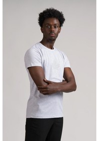 Resim Paul Martin Bisiklet Yaka Önü Baskılı Pamuklu Basic Regular Fit T-shirt açık gri 