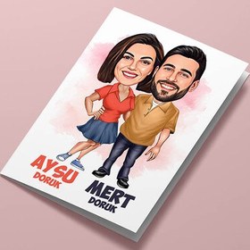 Resim Sarmaş Dolaş Aşık Karikatürlü Tebrik Kartı 