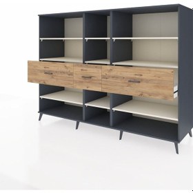 Resim Kronos Dolap 9 Raflı 3 Çekmeceli 220x59x163 Antrasit-aytaşı/çam Antrasit-aytaşı/çam 