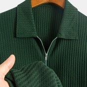 Resim Erkekler için hafif, nefes alabilen jakar dokuma kazak - Fermuar detaylı, kısa kollu rahat polo, sıcak hava koşullarında günlük giyim için düz renk düzenli fit, yazlık kıyafet, klasik yaka tasarımı, dayanıklı yapı 