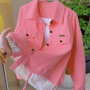 Resim İlkbahar ve Yaz Modası Çizgili Yama Gömlek Ceketi 