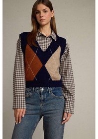 Resim Defacto Slim Fit Dar Kesim V Yaka Baklava Desenli Süveter G6301ax25wnnv245 Lacivert-nv245 