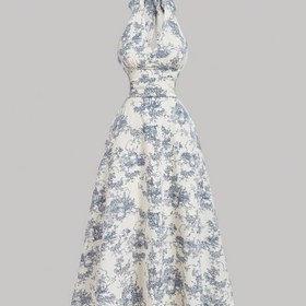 Resim Kadınlar İçin Vintage Çiçek Desenli Kolsuz Elbise, Spagetti Askılı, Fiyonk Detaylı ve Geniş Paça - Makinede Yıkanabilir Orta Boy Şık Tatil Elbisesi, İlkbahar Yaz Sonbahar için Nefes Alabilen Kumaş, Rahat Giyim, Kadın Tarzı 