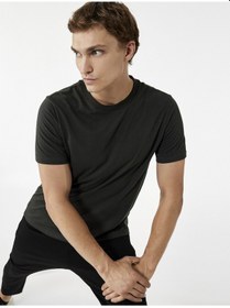 Resim Koton Rahat Kalıp Kısa Kollu Baskı Detaylı Bisiklet Yaka Basic Spor Tişört Antrasit 6wam10086nk Antrasit 