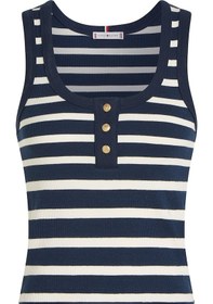 Resim Slım Henley Gb Scoop-nk Tank Top Kadın Mavi T-shirt - Ww0ww43920 Mavi 