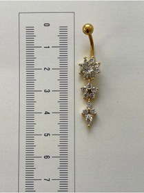 Resim 316 L Cerrahi Çelik Anti Alerjik 10 Mm Kristal Taşlı Sallantılı Çiçek Model Göbek Piercingi Turuncu 