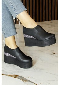 Resim Erkan Saçmacı Lumi Siyah Vegan Yuvarlak Burun Taşlı Gizli Dolgu Topuklu Günlük Ayakkabı Siyah 