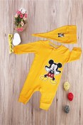 Resim Calke Bebek Çocuk Tulum Mickey Mouse Figürlü Şapkalı Sarı 