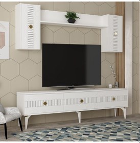 Resim Midas Tv Ünitesi Takımı Beyaz-altın 