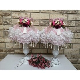 Resim Çiçek Dekorlu Abajur 2 Adet Özel Tasarım Dekoratif Eşya 