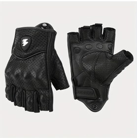Resim Chuangyinshop Fingerless Black Perforate M Mogebıke Motorcycle Eldiveni Nefes Alabilir Deri Unisex Yazlık Güvenlik Ekipmanı 