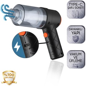 Resim veramax Filtreli Araç Ve El Süpürgesi Fonksiyonel Kablosuz Taşınabilir Typ-C Sarjlı Mini Portatif Vakumlu 