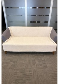 Resim Geometrik Tavşan Tüyü Kaymaz Tabanlı Koltuk Örtüsü 170x215 Cm Açık Bej 