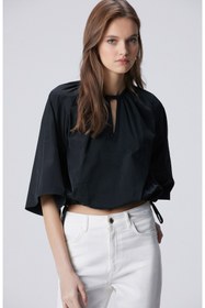 Resim Network N-Green Siyah Crop Tafta Bluz 