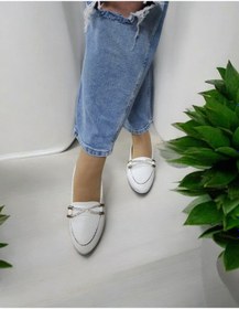 Resim Kadın Günlük Ve Ofis İçi Çapraz Taşlı Babet Ayakkabı Ekru 