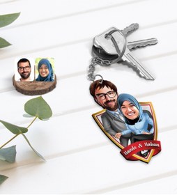Resim Bk Gift Kişiye Özel Isimli Sevgililer Karikatürlü Ahşap Anahtarlık-59 