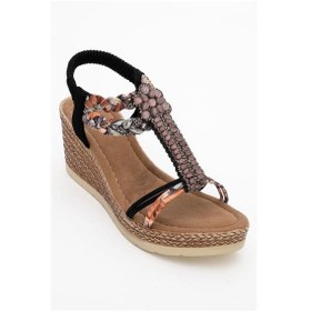 Resim Luvishoes Luvi Shoes Sogno Siyah Taşlı Kadın Dolgu Topuklu Sandalet Siyah 