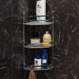 Resim Tekno-tel 3 Katlı Banyo Köşe Rafı Krom Es076H 