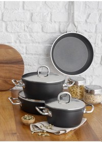 Resim Emsan Helis Arya Metal Saplı 7 Parça Granit Tencere Seti 