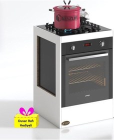 Resim Kenzlife Ankastre Modülü Kabini Mangan3 Byz Fırın Ocak Dolabı + Tekli Duvar Rafı Hediyeli 