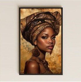 Resim Altın Tonlarda Afrika Kadını Portresi Şeffaf Pleksi Tablo 