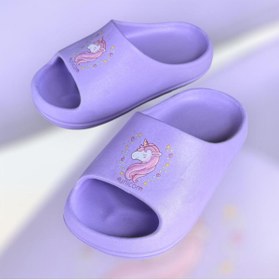 Resim AkınalBella kız çocuk lila unicorn baskılı slide yazlık plaj havuz günlük terlik 