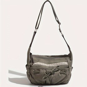 Resim Kadınların Tatlı Bale Tarzı Omuz Çantası ile Bowknot - Kanvas Çapraz Vücut Tote için, İşe Giderken ve Günlük Giyim için, Yeşil, Fermuar Kapatma, Polyester Astarlı, Dikişli Tasarım 