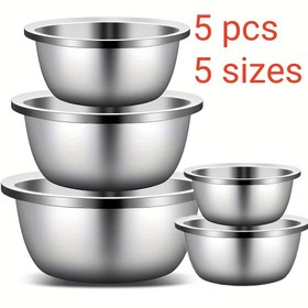 Resim 3/5 Büyük Kalın Paslanmaz Çelik Karıştırma Kasesi. 17.78 cm'den 26.01 cm'ye kadar metal kase, evde, buzdolabında ve mutfakta yiyecek saklama kabı, yeniden kullanılabilir, dayanıklı - kolay temizlenebilir, yuvalama kaseleri yer tasarrufu sağlar, pişirme, fırınlama, hazırlık için mükemmeldir 