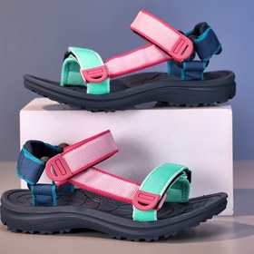 Resim Erkekler için Şık Yazlık Sandaletler - Nefes Alabilir, Kaymaz, Kanca ve Döngü Kapatma ile Rahat, Pembe ve Mavi Kayışlar, Yeşil Taban, Günlük Dış Mekan ve Günlük Giyim, Yürüyüş Sandaletleri | Günlük Şık Sandaletler | Rahat Ayakkabılar, Askılı Sandaletler 